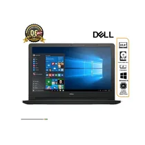 Laptop Dell Inspiron, vue frontale, couleur noire, avec l'écran affichant l'interface Windows 10 et une vignette de 6 mois de garantie