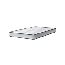 Matelas MEGALUX M-141419MM blanc avec des bords bleu foncé, présenté sur un fond blanc neutre. Le matelassage de la surface est visible, montrant des coutures parallèles simples
