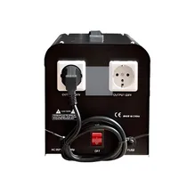 Vue de l'arrière du Régulateur de tension numérique Delta 3000VA UB-3000VA-D présentant les ports de branchement et l'interrupteur de marche et arrêt