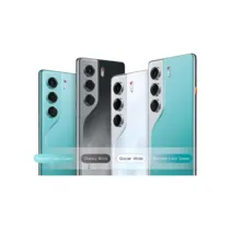 Gros plan sur le module de la triple caméra du Camon 40 Pro, mettant en évidence les capteurs et le flash. Le design est moderne et les finitions soignées