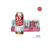 Pack de 24 canettes 33 Export 50cl sur fond blanc, prêt à servir