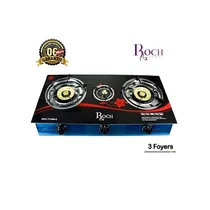 Plaque à gaz Roch RGC-TT306-C avec 3 foyers vitrés en cuisine moderne