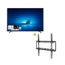 Smart TV Roch 43 pouces + Support mural robuste. L'écran de la télévision montre l'interface avec les icônes d'applications de streaming comme Netflix et YouTube