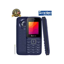 Téléphone classique Sunelan S101 bleu marine avec grand haut-parleur, torche frontale, et logo de garantie 3 mois.