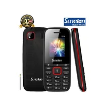 Téléphone classique Sunelan S14 noir avec garniture rouge, caméra arrière, lampe torche, et logo Sunelan Mobile Phone.