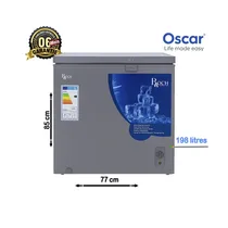 Congélateur coffre Roch RCF-245-A 198L couleur grise avec couvercle fermé et logo Roch visible