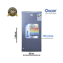 Réfrigérateur Oscar 160L OSC-R160S argenté sur fond blanc, design compact et moderne