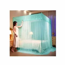 Moustiquaire de lit avec bords en dentelle de couleur bleu-vert