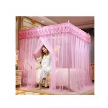 Moustiquaire de lit avec bords en dentelle de couleur rose