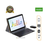 Tablette Modio M27 10,1 pouces et ses accessoires (clavier, souris, stylet) en configuration de travail