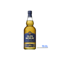 Bouteille de whisky Glen Moray 18 Ans, mettant en avant le logo de la distillerie et le chiffre 18.