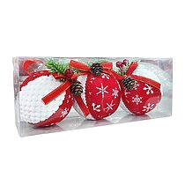 Boules de noël rouge et blanche texture alvéolée ou tricotée/crochetée