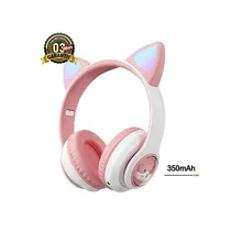 Casque style oreille de chat STN-28T audio sans fil STN-28T pliable de couleur rose et blanc lumineuses, batterie 350mAh et garantie de 3 mois