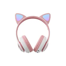 Casque audio sans fil STN-28T style oreille de chat STN-28T pliable de couleur rose et blanc