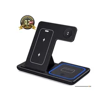 Chargeur magnétique sans fil 3 en 1 noir mat pour téléphone, écouteurs et montre, avec support vertical et garantie 3 mois