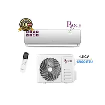Climatiseur ROCH RAC-S12R4-E 1.5 CV avec unité intérieure et unité extérieure blanches, et une télécommande. L'appareil est réversible