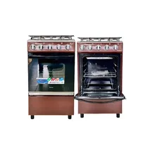 Cuisinière à gaz FIABTEC FTGOX-5050 marronne, avec 4 foyers, vue du four ouvert, dimensions 50x50 cm