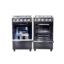 Cuisinière à gaz FIABTEC FTGOX-5050 argentée, avec 4 foyers, vue du four ouvert, dimensions 50x50 cm