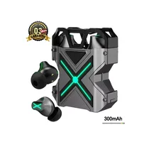 Écouteurs de sport et jeu Bluetooth K89 sans fil, gris et noir, avec éclairage LED vert néon, boîtier de charge tactique et batterie 300mAh