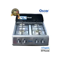 Plaque à gaz Oscar 4 Foyers OSC-500TS en acier inoxydable avec allumage automatique et couvercle de protection