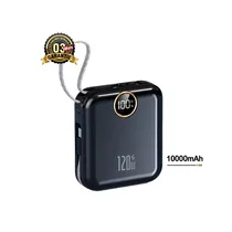 Power Bank 10000mAh ultra-rapide 120W noir avec écran LED 100% et câbles de charge intégrés
