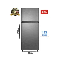 Réfrigérateur double battants TCL 113 litres T153TM finition Inox, dimensions 170 cm de haut et 85 cm de large