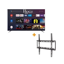 Smart TV Roch 50 pouces + support mural 4K avec écran allumé sur un paysage enneigé