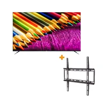 Smart TV Roch 65 pouces + Support mural. L'écran affiche l'interface d'accueil avec une image montrant des crayons de coloriage
