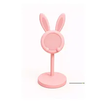 Support de téléphone bureau en forme de lapin kawaii, couleur rose pâle, réglable en hauteur pour un maintien stable de smartphone