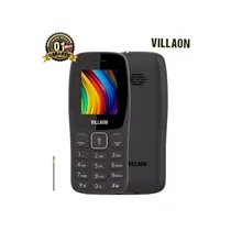 Téléphone Villaon V105 noir, avec une vue de face montrant l'écran et le clavier, ainsi qu'une vue de dos montrant la texture du boîtier et le logo Villaon. Le téléphone est compact et fiable
