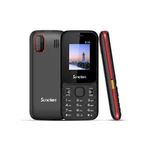 Téléphone Sunelan S18 noir-rouge, double SIM, vue avant et arrière avec logo et affichage