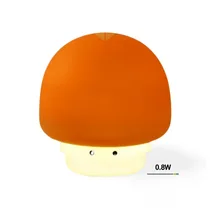 Veilleuse enfant Mushroom A021 en silicone souple, design champignon orange, éclairage très doux 0.8W, avec visage mignon à la base