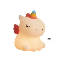 Veilleuse enfant Sitting Unicorn A007 en silicone doux, couleur crème, puissance 2W, design licorne avec corne arc-en-ciel et ailes roses
