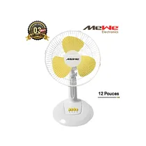 Ventilateur rechargeable MEWE MWFAN-ACF1206 12 pouces, couleur blanc et jaune, avec 3 pales, 4 boutons de contrôle et grille de protection