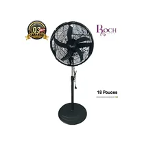 Ventilateur sur pied Roch RSF-1825-C 18 pouces, finition noir mat, grille métallique et base ronde stable pour un usage domestique ou bureau