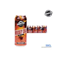 Pack de 24 canettes Booster Whisky Cola 50cl alignées sur fond neutre