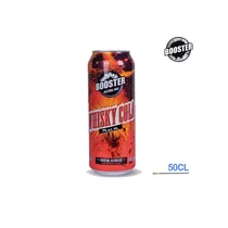 Canette Booster Whisky Cola 50CL posée sur fond neutre, prête à servir