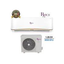 Climatiseur ROCH RAC-S09R4-E 1.25 CV avec unité intérieure et unité extérieure blanches, et une télécommande. L'appareil est réversible