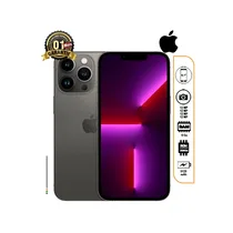 iPhone 13 Pro reconditionné 256Go couleur graphite/gris, écran allumé, triple caméra arrière, avec les icônes de spécifications (6.1", Triple 12MP, 3125 mAh, 1 mois de garantie)