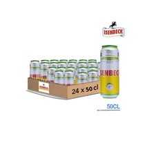 Canette de Bière Isenbeck 50cl posée sur une table en extérieur