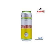 Canette de Bière Isenbeck 50cl posée sur une table en extérieur