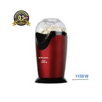Mini machine à pop corn 1150W rouge et noir en fonctionnement