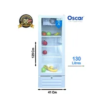 réfrigérateur mini-vitrine Oscar 130 Litres OSC-V200, classe énergétique A, dimensions 129 cm x 41 cm, avec étagères en grille pour fruits et boissons, garantie 6 mois