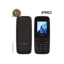 Téléphone iPro A1 mini noir. Vue de face et de dos. Le design est compact, avec un écran clair et un clavier ergonomique. La vue de dos montre le logo iPro