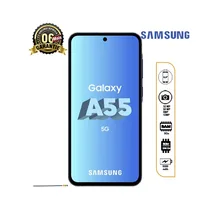 Samsung Galaxy A55 5G noir vu de face avec écran Super AMOLED allumé