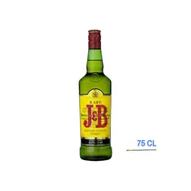 Bouteille de whisky J&B 75cl posée sur une table en lumière douce