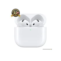 Paire d'Ecouteurs sans fil Airpods 4 Génériques de couleur blanche, dans leur boîtier de charge ouvert. Boîtier compact et écouteurs ergonomiques. Garantie 3 mois