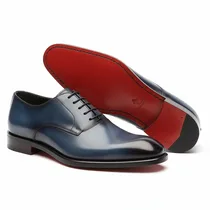 Chaussures Derbies en Cuir Patiné - Couleur : Bleu Nuit