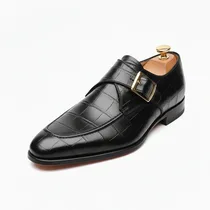 Chaussures Monk Strap cuir croco - Couleur : Noir