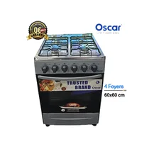 Cuisinière à gaz Oscar 4 foyers 60x60 cm avec four intégré. Design noir et inox. Garantie 6 mois